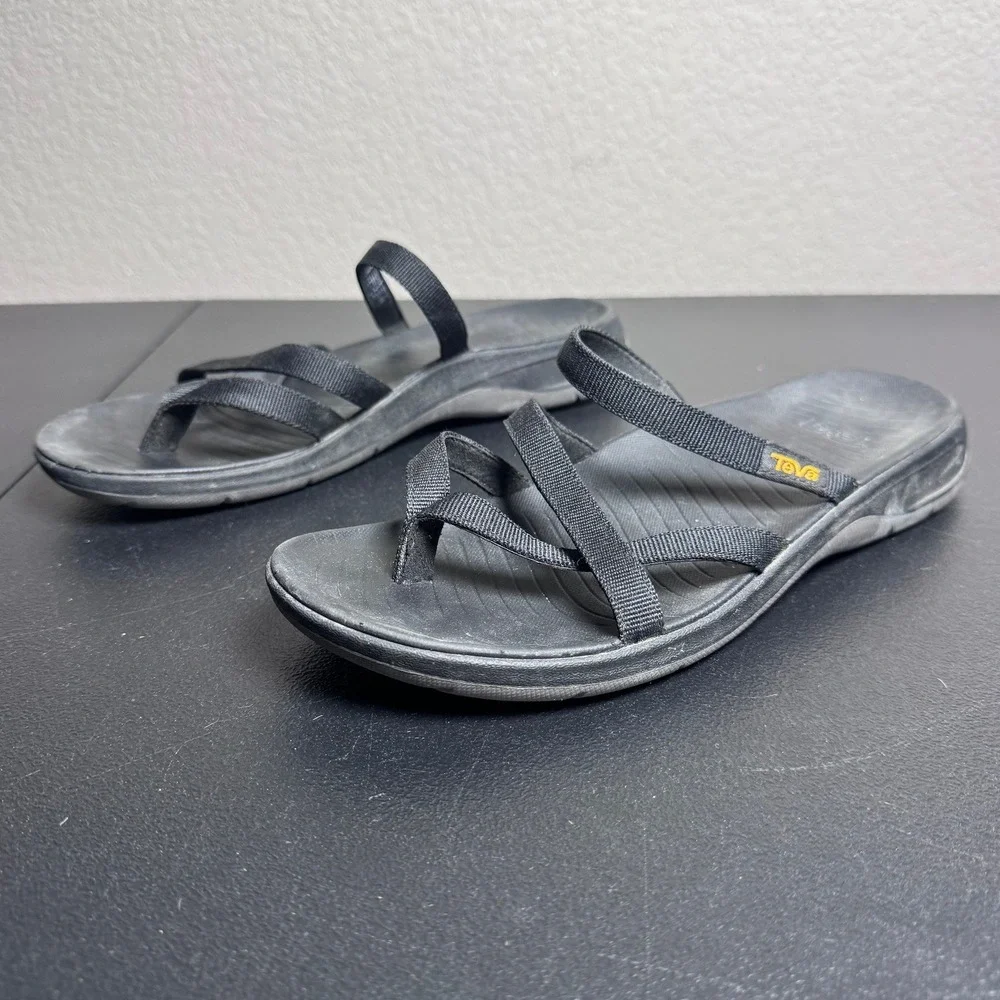 Teva‎ Olowahu Black Strappy Mush Topsole Flip Flop Sandals Womens 7 1169490